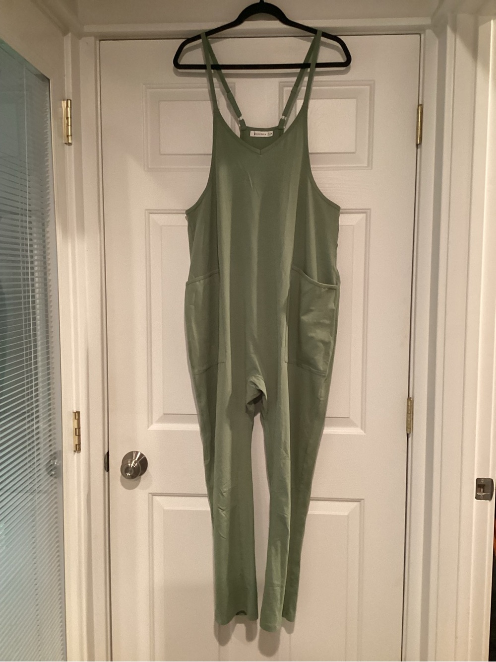 Women’s Sage Green Strap-Back Jumpsuit with Pockets (free people dupe)
